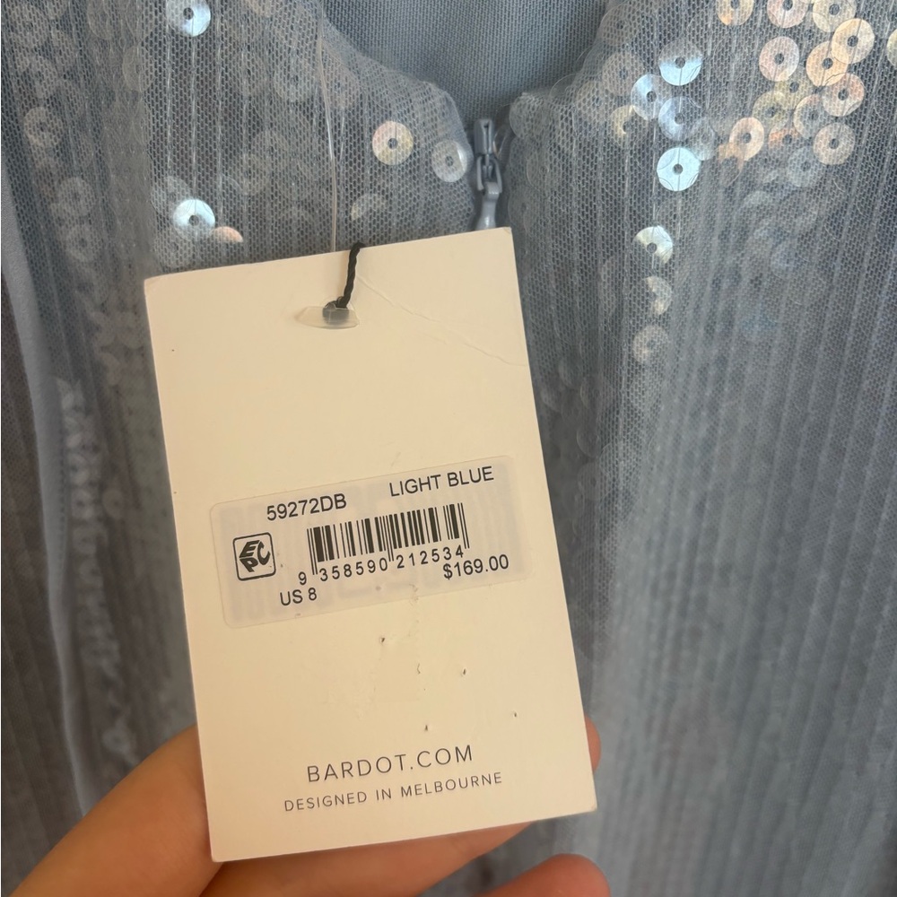Bardot Sky Blue Sequin Gown